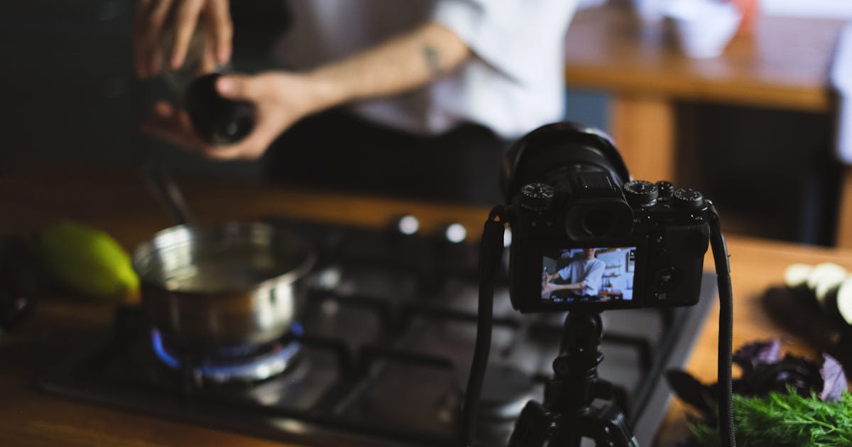 YouTube creator filming cooking video content for food channel promotion